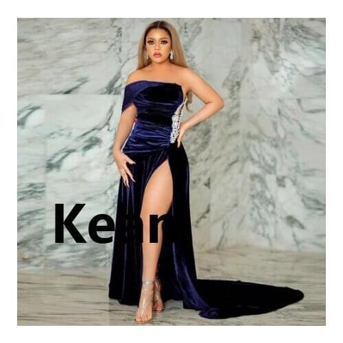 High Split Velour Evening Dresses Sexy Special Occasion Dress Islamic Dubai Kaftan Saudi Arabic Prom Dress