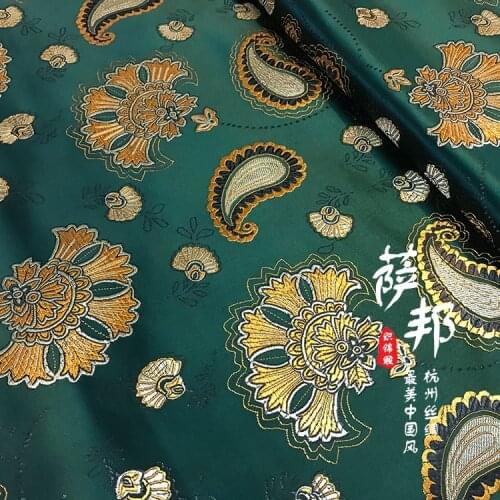 Green Emerald Flower Jacquard Silk fabric brocade Satin fabric for COSPLAY/Kimono/Mongolia clothing/Stage suit 1 order=1meter