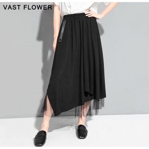 High Waist Black Asymmetrical Mesh Split Long Skirt Women Fashion 2020 New Summer Clothes Elastic Waist Elegant Womens Skirts