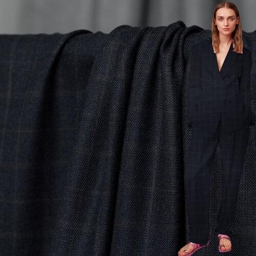 White Waxberry Japanese Navyblue Plaid Worsted Wool Fabrics 100%Wool Materials Autumn Women Jacket Sewing Cloth Freeshipping