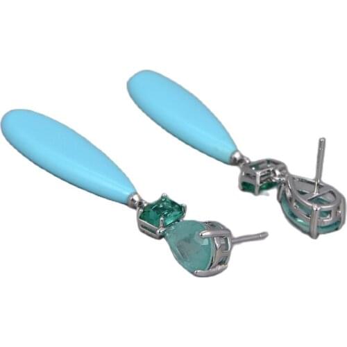 GuaiGuai Jewelry Green Color Crystal Blue Turquoises Dangle Stud Earrings For Women