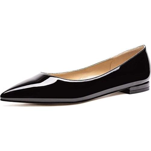 LOVIRS Women Slip on Pointed Toe Shallow Flats Patent Leather Casual Shoes Slolid Color Shoes Plus Size US5-15