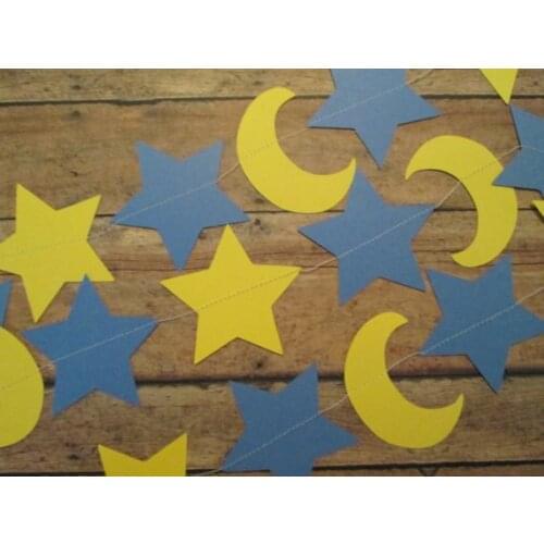 Star/Moon Paper Garland - Baby Showers,Shower theme, baby shower garland, star moon, moon star theme, blue yellow paper banners