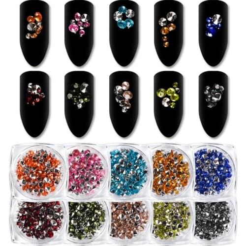 1 Box Colorful Mixed Size Nail Rhinestone 3D Crystal Nail Art Decoration Sharp Bottom Manicure Nail Art Jewelry Accessor