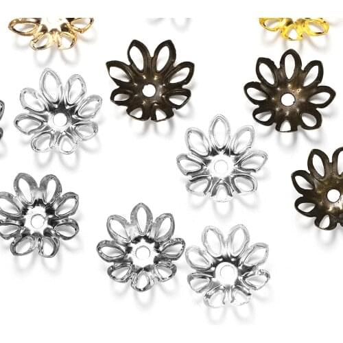 100pcs/lot Hollow Flower Spacer Beads End Caps Gold Bronze Plated Filigree Metal For Charms Necklace DIY Jewelry Making Finding