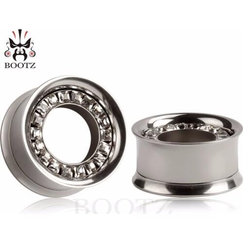 Double flared helix ear gauges piercing expander stainless steel crystal ear plugs and tunnels 2pcs pair selling