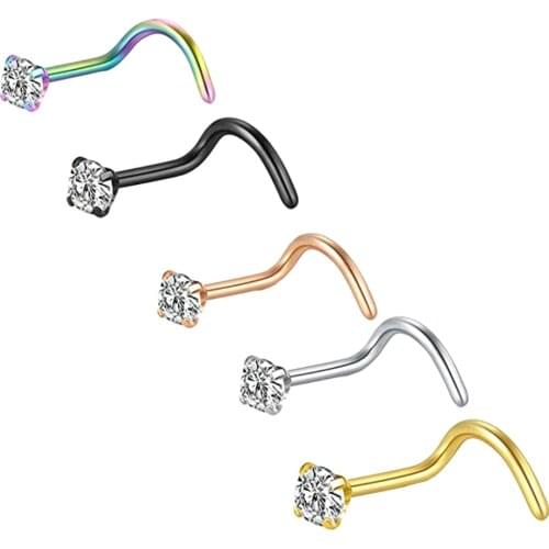 20G Nose Stud Set Nose Studs Cartilage Tragus Piercing Rose Ball Labret Jewelry Diamond CZ Nose Stud Rings Screw Cubic Zirconia