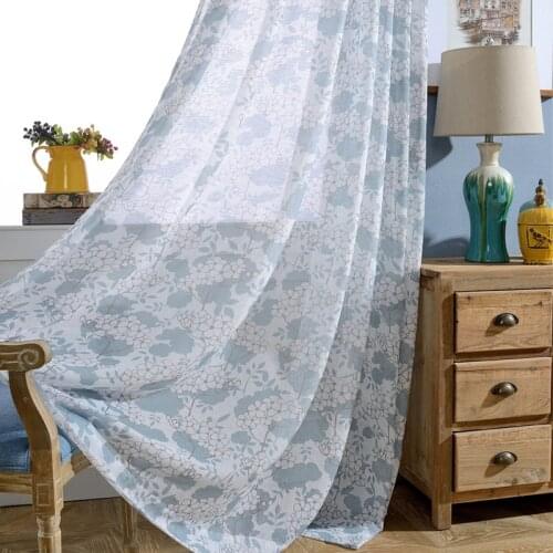 2021 New American Pastoral Style Printed Curtain Translucent Blue Small Fresh Curtain Curtains for Living Dining Room Bedroom