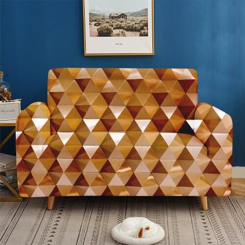 3D Print Golden Gradient Diamond Slipcovers Elastic Couch Sofa Cover for Living Room apartment Custom Home Decor 1/2/3/4 Seat