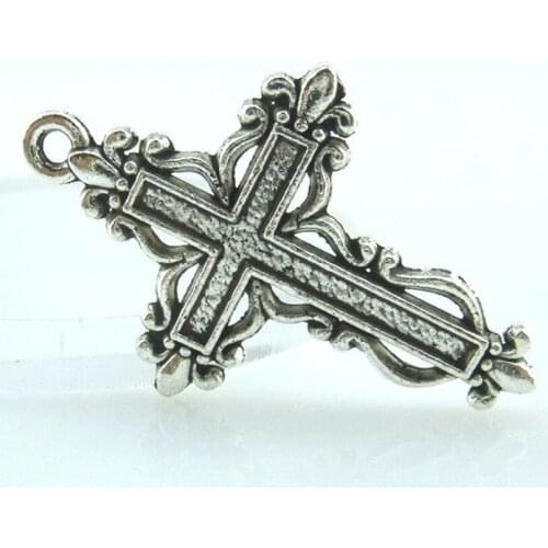 6pcs Antique Silver 35*22mm Cross Flower Charms Pendant For Jewelry Making Bracelet Vintage 14024
