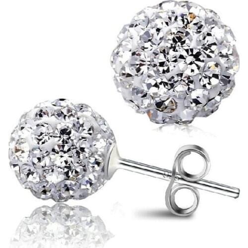 Free Shipping High Quality DIY Jewelry Earrings Cheap Silver color Zircon Disco Ball Stud Earring Gift