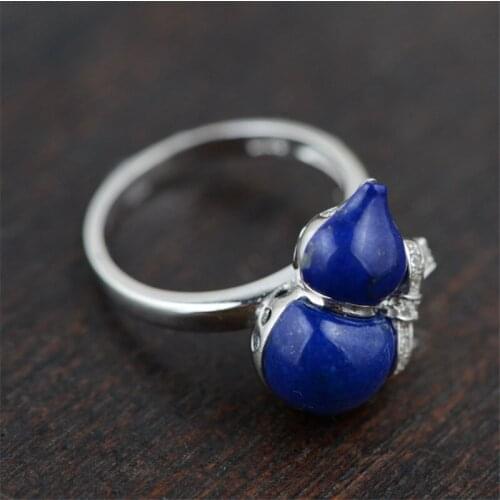 BESTLYBUY S925 Silver Lapis Lazuli Gourd Shape Ring Genuine 925 Sterling Silver Finger Ring Best Gifts For Wome Free Shipping
