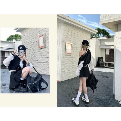 Baseball Unit Coat Short Long Jersey Skirt Kpop Women Girl Single Breasted Cardigan White Black Solid Outwear 2021 Summer New