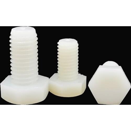 1/5/10/50pc M3 M4 M5 M6 M8 M10 M12 M14 M16 DIN933 White Nylon Plastic Insulated Outside External Hex Hexagon Head Cap Bolt Screw