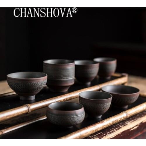 CHANSHOVA 60/100ml Chinese retro Ceramic teacup Purple pottery tea bowl China Handmade personality cups H582
