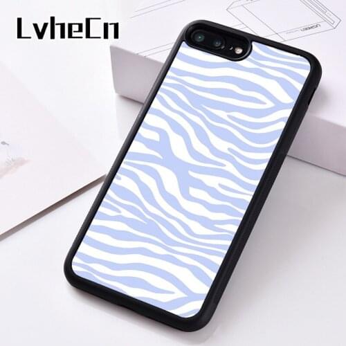 LvheCn Silicone Rubber Phone Case Cover For iPhone 6 6S 7 8 Plus 5 5S SE 2020 X XS XR 11 12 PRO Mini MAX Blue Zebra