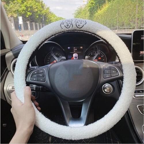 38cm Steering Wheel Cover Lamb Plush Personality Cute Car Accessories Non-Slip Car Assessoires Interior For Women Volante Coche