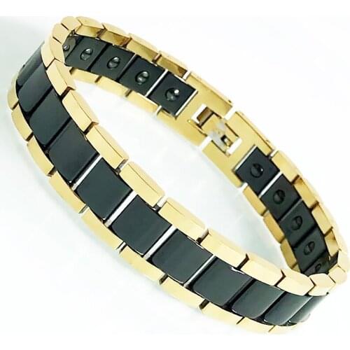 Black Ceramic & Golden Stainless Steel On Hand Bands Bracelets Man Womens White Ceramic Health Care Magnetic Therapy Bangles