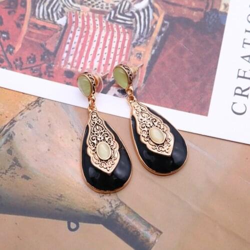 Elegant Enamel Teardrop Pendant Earrings Stud Piercering Jewelry High Quality Vintage Accessories