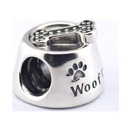 Woof Beads Fits European Charms Bracelet Animal Dog Bowl Beads Original 925 Sterling Silver Beads For Jewelry Making Jewelry