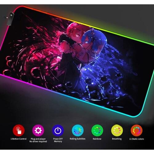 Re zero jogos computador mouse pad rgb grande almofada de rato anime gamer xxl tapete de rato grande xxl mausepad led pc tapete