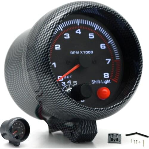 3.75" 95mm Carbon Electrical Tachometer RPM Gauge With Internal Shift Light 4 6 8 Cylinders