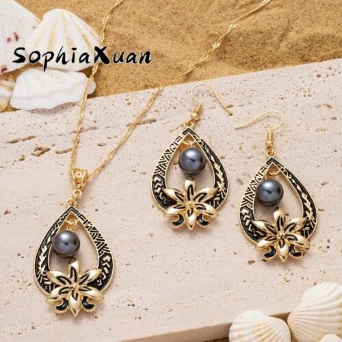 SophiaXuan Jewelry Sets Dangling Drop Flower Plumeria Earrings Pendant Necklaces Set Holiday Fashion Wholesale for Women party