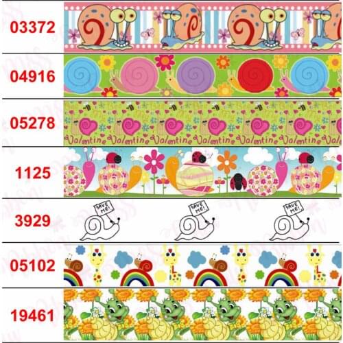16mm-75mm Cartoon Snail Series Flower Rainbow Printed Grosgrain/Elastic Ribbon Animal DIY Hair Bowknots 50yards/roll