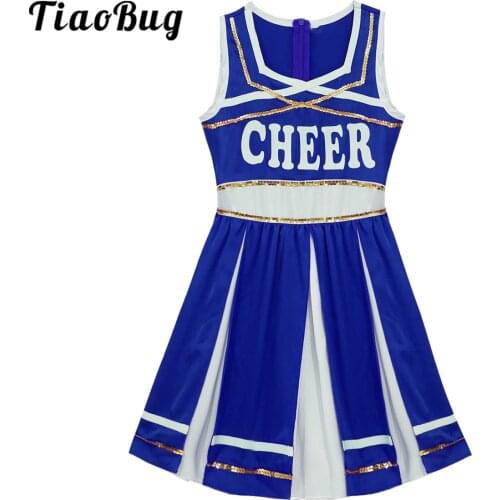 Cheerleader Costume Girls High School Fancy Dress Kids Sequins Patchwork Cheerleading Dance Dress Outfit