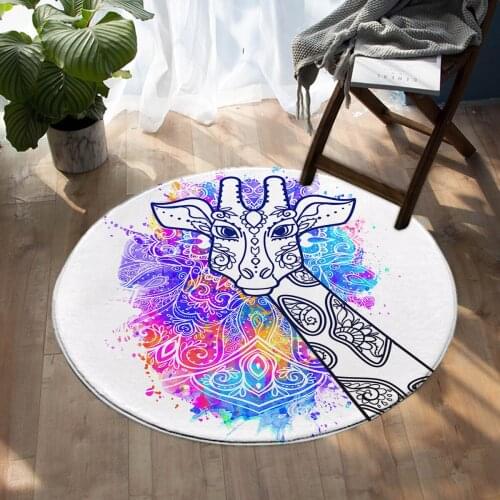 Cartoon Animal Giraffe Pattern Bedroom Carpet Round Mats Living Room Carpet 60cm 80cm 100cm 120cm 150cm