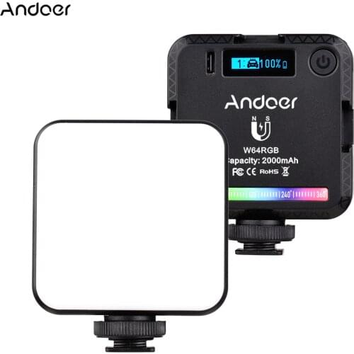 Andoer W64RGB Lamp Mini RGB LED Video Light Rechargeable Photography Fill Light CRI95+ 2500K-9000K Dimmable 20 Lighting Effects