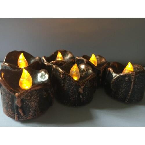 24pcs Flickering LED Tea Light Candle dipped Wax Battery Operate Brown Votive tealight Wedding Xmas Home Party table decor-Amber