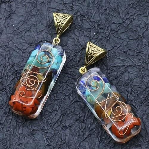 Merkaba 7 Chakras Crystal Stones Orgone Pendant Generator Energy Accumulator Orgonite Hex Chakra Pendant Necklace Unisex
