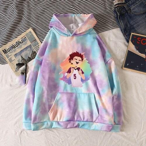 2021 Fashion Tie-dye Hoodie Anime Haikyuu Hoodies Men/Women Funny Cartoon Print Sweatshirt Creative Long Sleeve Autumn Pullover