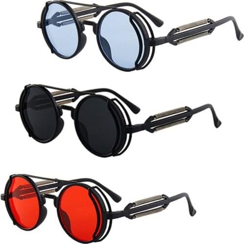 Fashion Punk Round Frame Sunglasses for Women and Men Gothic Colored Lenses Eyewear Steampunk Style Glasses