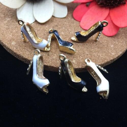 Trendy 6Pcs Rhinestone Decoration Fish Mouth High-heeled Shoes Diy Pendants Charms Oil Drop Metal Alloy Brcelet Floating Charm