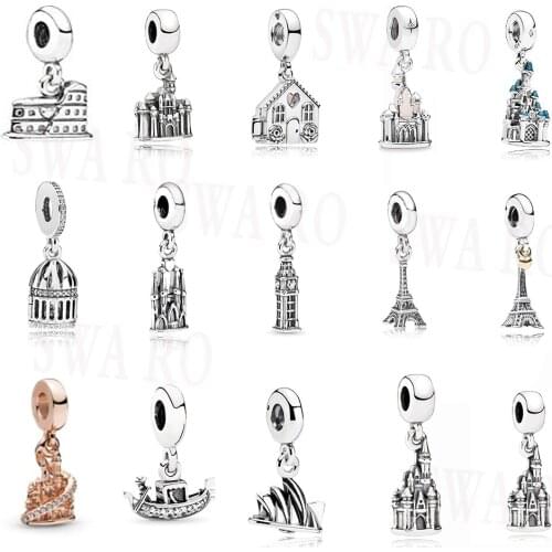 Fashionable High Quality Silver 925 Resort Castle, Shangri-La Church, Colosseum, Paris Eiffel Tower, Big Ben Bell DIY Lady Gift
