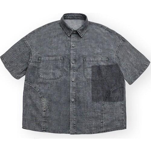 Summer New Worn Washed Short Sleeve Denim Shirt Mens Outdoor Sport Trekking Hiking Camping Training Cycling Labor Work Tops