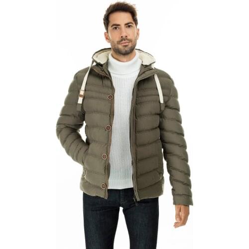 Buratti Male Khaki Hooded Zipper Pocket Slim Fit Coats 55618 K5071
