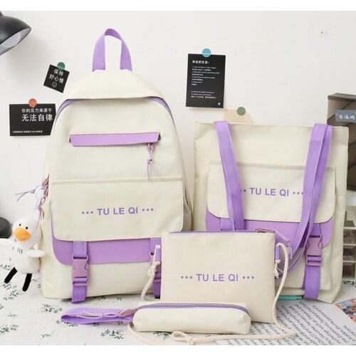 4 Piece Set High School backpack Bags for Teenage Girl Canvas Travel Backpack Women Bookbags Teen Student Schoolbag Fashion 50