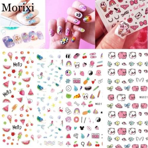 Morixi nail art sticker ocean fish fruit cartoon animals printing manicure docoration back glue nail art adhesive WG040