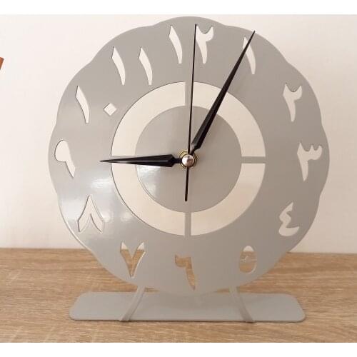 Table clock, Modern and Geometric Clock, Desktop Metal Clock, Table top clock, Sun Gray Arabic Number