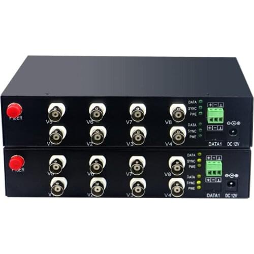 One pair 8 Channels Video Over Fiber Optical Media Converters with RS485 Data for HD CCTV 1080P 960p 720p CVI TVI AHD Cameras
