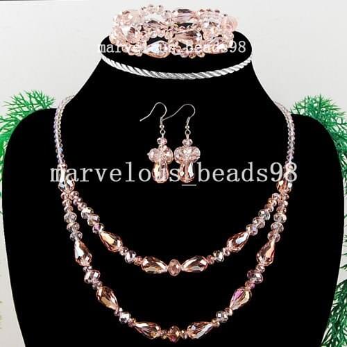 Wholesale 9 sets Faceted Crystal Water Drop Art Beads Necklace Bracelet Earrings FG3912