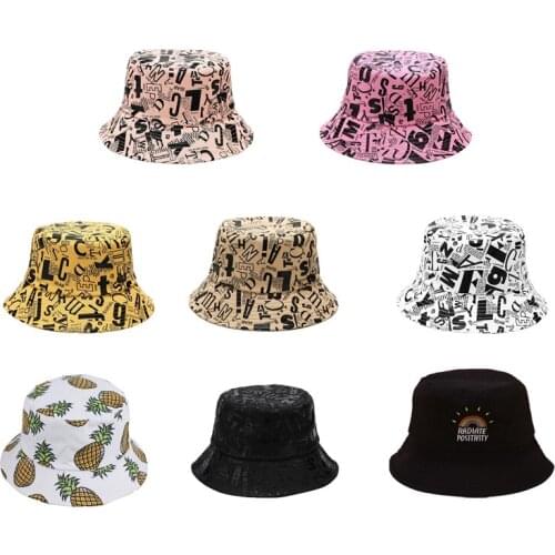 Graffiti Letter Bucket Hats Women Man Vintage Spring Summer Outdoor Sun Hat Wide Brim Foldable Fisherman Caps