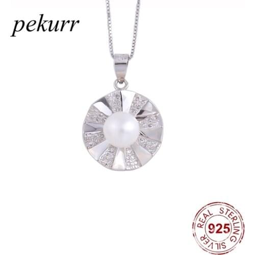 Pekurr Natural Freshwater Pearl Wave Round Necklaces For Women 925 Sterling Silver Zircon Pendants Choker Fashion Jewelry