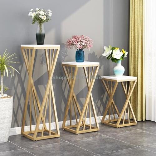 Wrought iron flower stand golden light luxury shelf balcony floor-standing flower pot stand green radish Nordic simple living ro