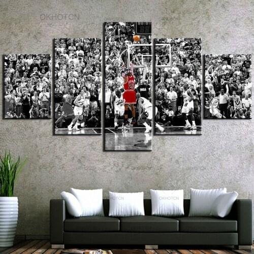 Canvas Art Print 5 Pieces Painting Michael Jordan Basketball Game Modern Bedroom Decoration Posters Wall Art Picture For Room