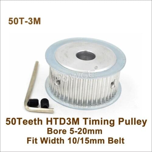 POWGE 50 Teeth 3M Synchronous Pulley Bore 5-20mm Fit Width 10/15mm 3M Belt 50T 50Teeth HTD 3M Timing Belt Pulley 50-3M AF