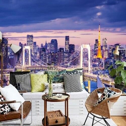 Drop Shipping Wallpaper 3d Custom HD European City Architecture Night TV Background Wallpaper Living Room Shopping Mall Mural